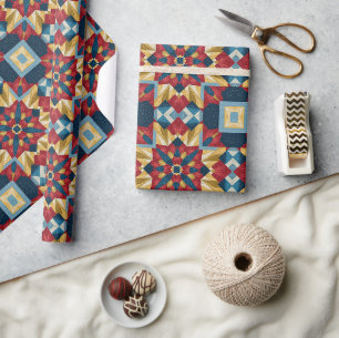 vintage Geometric Quilt Block Art Pattern Wrapping Paper