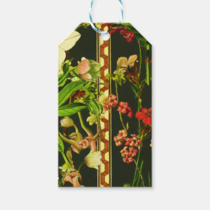 Vintage Geometric Red White Floral Blooms Gift Tags