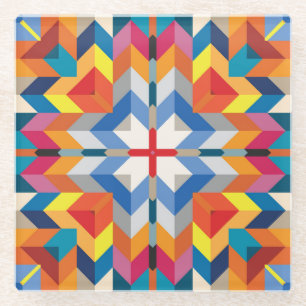 Vintage Geometric: Scandinavian Colour Blocks Glass Coaster