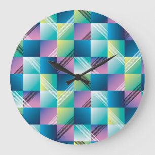 Vintage Geometric Squares: Abstract Pattern Large Clock