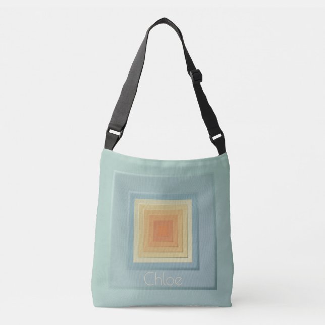 Vintage Geometric Squares (light blue & yellow) Crossbody Bag (Front)