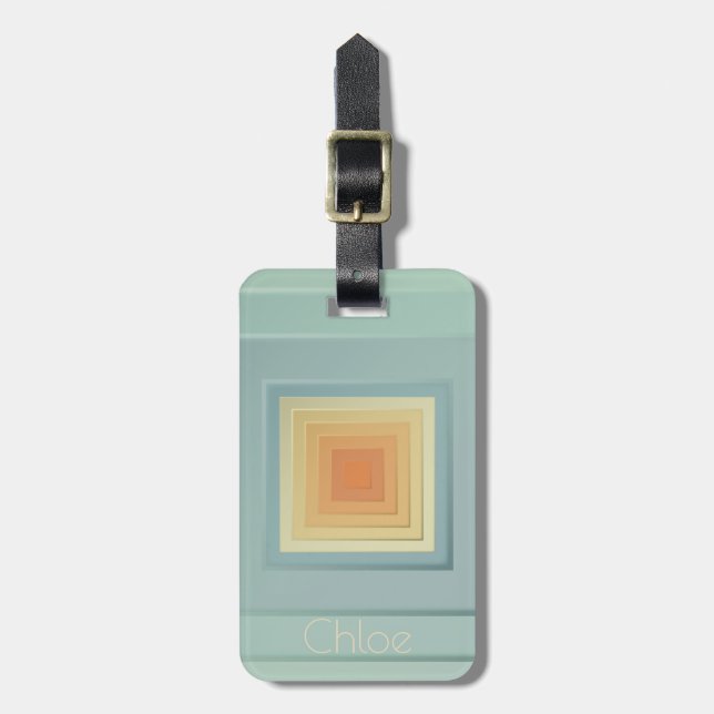 Vintage Geometric Squares (light blue & yellow) Luggage Tag (Front Vertical)