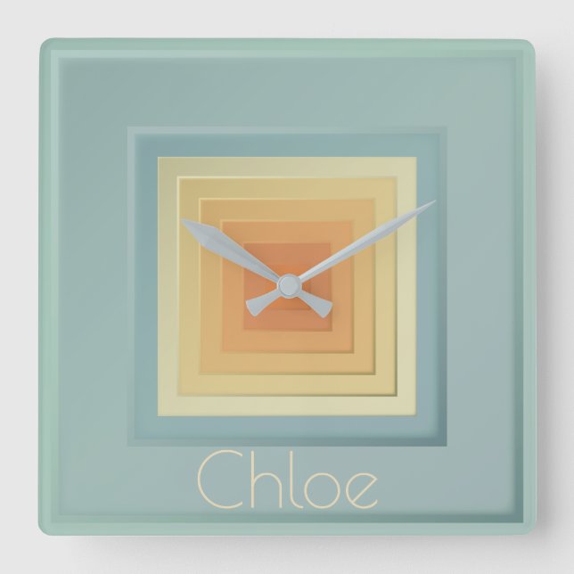 Vintage Geometric Squares (light blue & yellow) Square Wall Clock (Front)