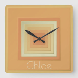 Vintage Geometric Squares (soft yellows & orange) Square Wall Clock