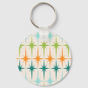 Vintage Geometric Starbursts Button Keychain