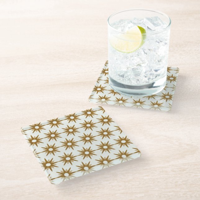 Vintage Geometric Starbursts Glass Coaster (Angled)