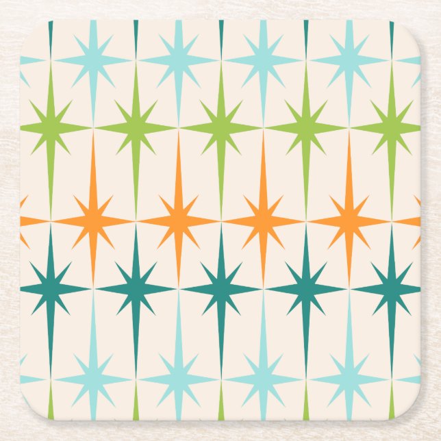 Vintage Geometric Starbursts Hard Paper Coasters (Front)