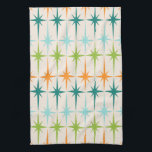 Vintage Geometric Starbursts Kitchen Towel<br><div class="desc">Vintage. Geometrics. Starbursts. If you love any of those words, this retro Vintage Geometric Starbursts Kitchen Towel is for you. This mid century modern design features a cream background with rows of turquoise, lime green, orange, and teal starbursts. This mod design pairs beautifully with Strange Little Onion’s Retro Atomic Mobile...</div>