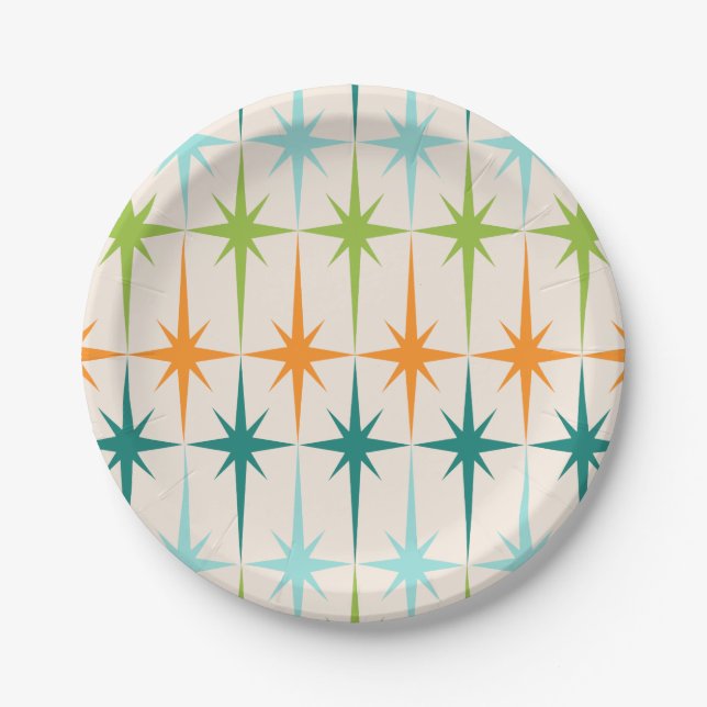 Vintage Geometric Starbursts Paper Plates (Front)