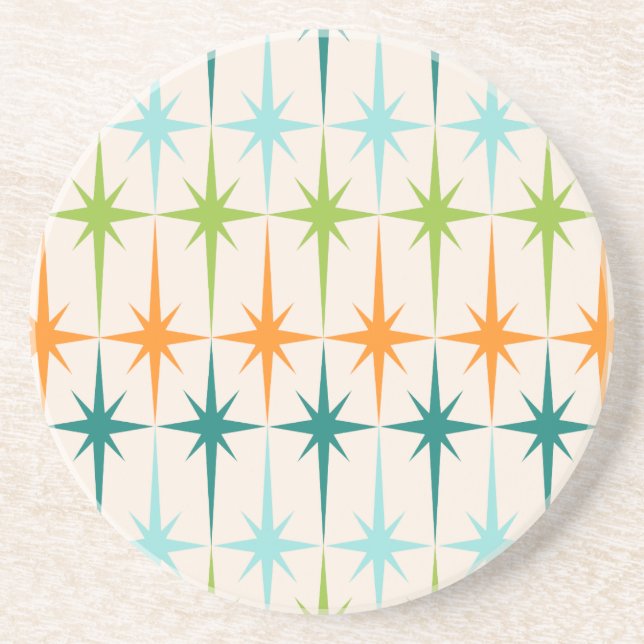 Vintage Geometric Starbursts Sandstone Coaster (Front)