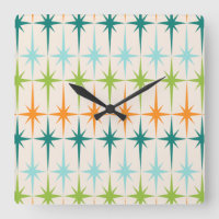 Vintage Geometric Starbursts Square Wall Clock