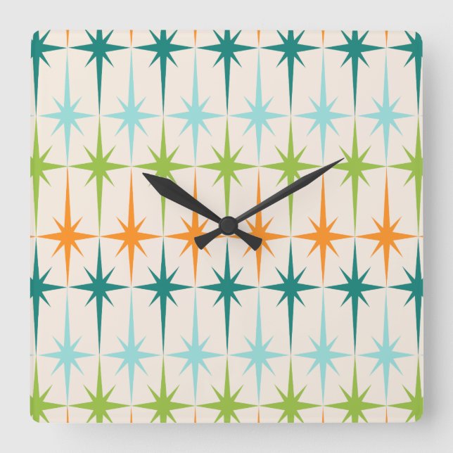 Vintage Geometric Starbursts Square Wall Clock (Front)
