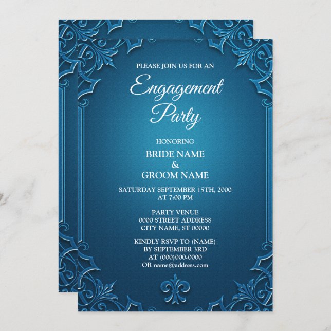 Vintage Geometric Teal Turquoise Engagement party Invitation (Front/Back)