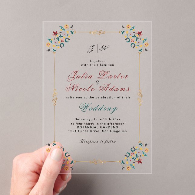 Vintage Geometry Intricate Classical Motif Wedding Acrylic Invitations (Insitu (Handheld))