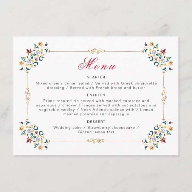 Vintage Geometry Intricate Classical Motif Wedding Menu (Front)