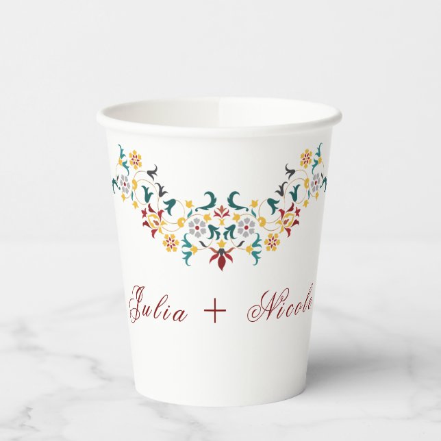 Vintage Geometry Intricate Classical Motif Wedding Paper Cups (Left)