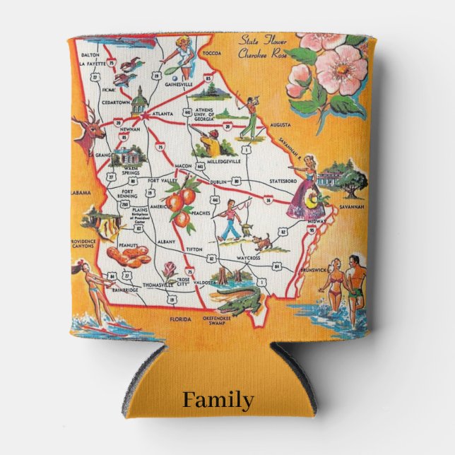 Vintage Georgia Map Can Cooler (Front)