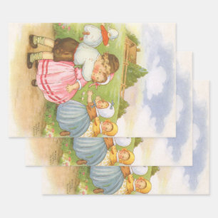 Vintage Georgie Porgie Mother Goose Nursery Rhymes Wrapping Paper Sheet