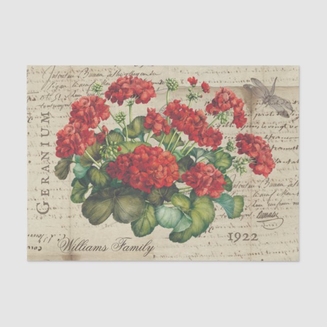 Vintage Geranium Red Sepia Custom Tissue Paper (Front)