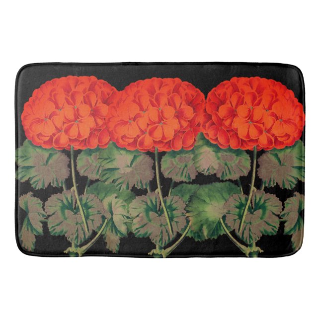 Vintage Geranium Trio  - bold floral Bath Mat (Front)