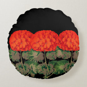 Vintage Geranium Trio  - bold floral    Round Cushion