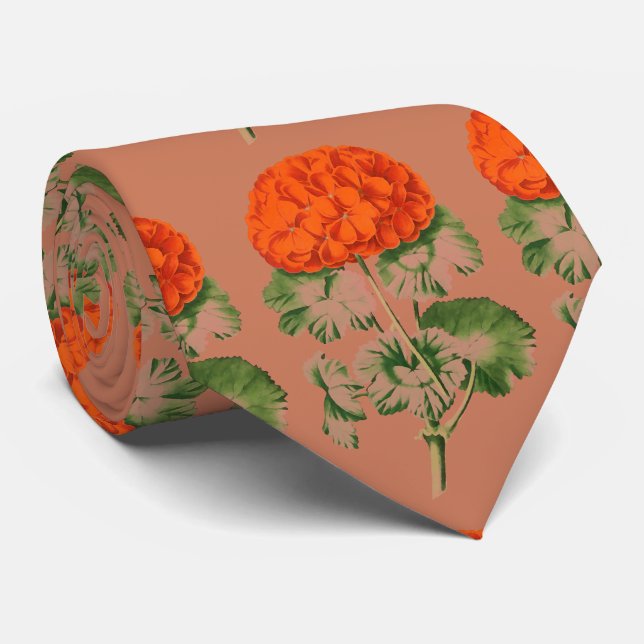vintage geraniums - bold floral no3 tie (Rolled)