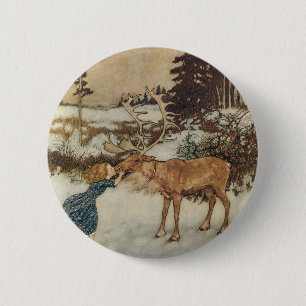 Vintage Gerda and the Reindeer by Edmund Dulac 6 Cm Round Badge