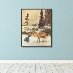 Vintage Gerda and the Reindeer by Edmund Dulac Canvas Print