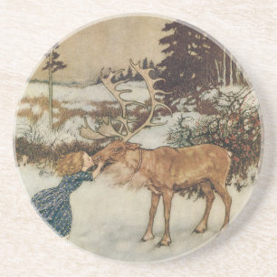 Vintage Gerda and the Reindeer by Edmund Dulac Coaster