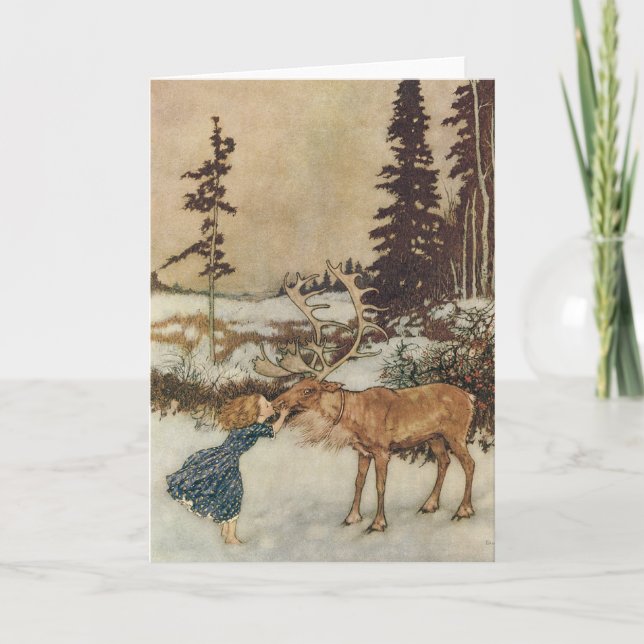 Vintage Gerda and the Reindeer by Edmund Dulac Holiday Card (Front)