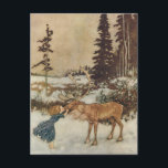 Vintage Gerda and the Reindeer by Edmund Dulac Postcard<br><div class="desc">Vintage illustration classic children's fairy tales and nursery rhymes image featuring Gerda and the Reindeer by Edmund Dulac. 1911. Gerda and the Reindeer comes from the story "The Snow Queen" in the Book "Stories from Hans Andersen" by Hans Christian Andersen. Gerda and the Reindeer features a child, a girl named...</div>