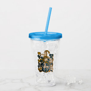 Vintage German Blue & Gold Capricorn Coat of Arms Acrylic Tumbler