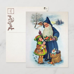 Vintage German Blue Santa Postcard