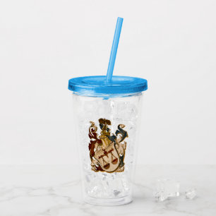 Vintage German Brown and Gold Libra Coat of Arms Acrylic Tumbler