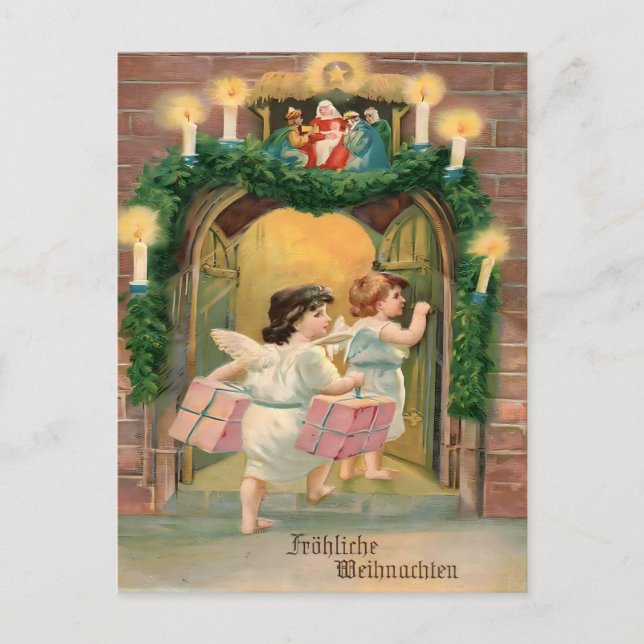 Vintage German Christmas - Angels & Nativity Scene Postcard (Front)