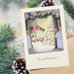 Vintage German Christmas Card Angels in Forest