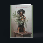 Vintage German Dachshund Christmas Greeting Card<br><div class="desc">Retro / Vintage German Christmas greeting card. Adorable dachshund with a pine tree branch! Fröhliche Weihnachten! Merry Christmas!</div>