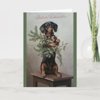 Vintage German Dachshund Christmas Greeting Card