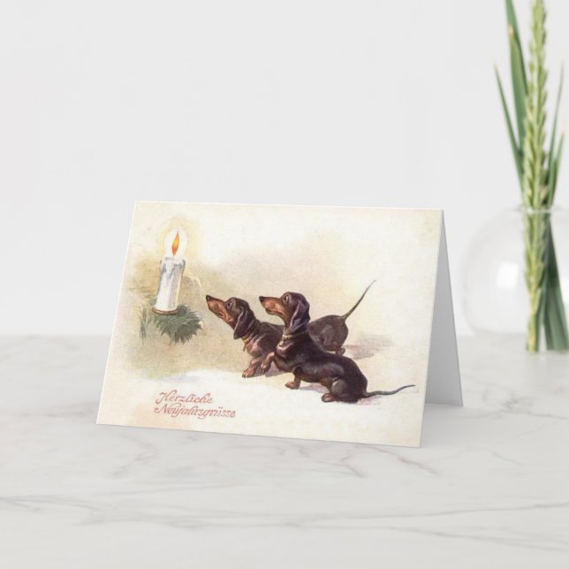 Vintage German Dachshund New Year Greeting Card (Front)