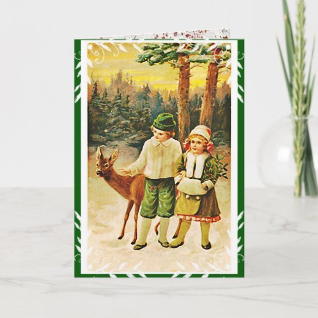 Vintage German Deer Woodland Christmas  Card (Front)