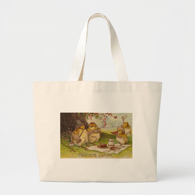 Vintage German Easter Card Large Tote Bag (Front)