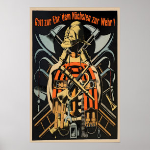 Vintage German Fire Brigade Poster Print Fire