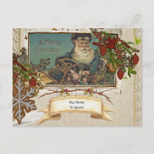Vintage German Foil Country Santa Holiday Postcard (Front)