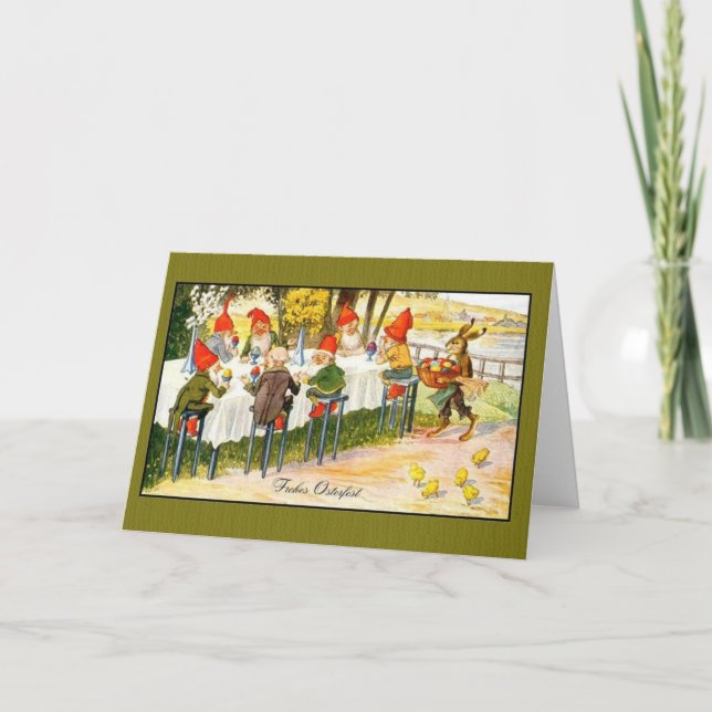 Vintage German Gnome Frohes Osterfest Easter Card (Front)