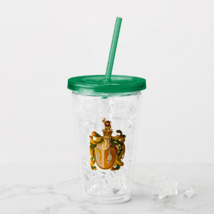 Vintage German Green and Gold Pisces Coat of Arms Acrylic Tumbler