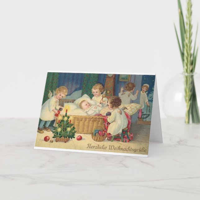 Vintage German Heart Christmas greetings Card (Front)