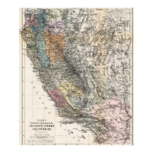 Vintage German Map of California 1879 Poster