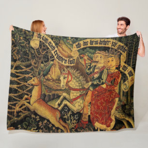 Vintage German Mediaeval Renaissance Love Hunting Fleece Blanket