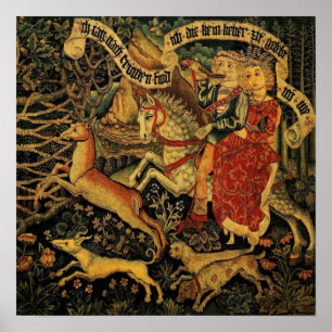 Vintage German Mediaeval Renaissance Love Hunting Poster