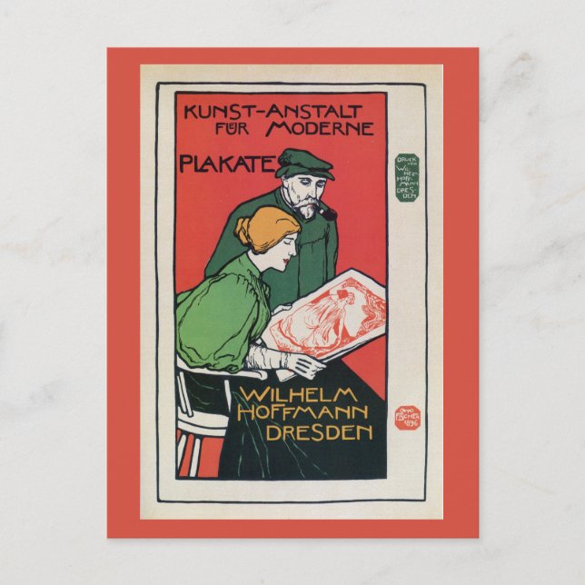 Vintage German poster printers advertisement Postcard (Front)